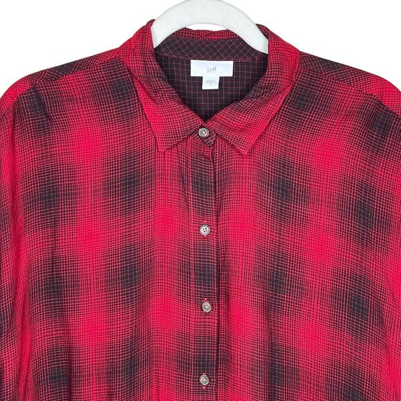J. Jill Buffalo Plaid Button Down Side Pocket Tunic Women's Size Medium oversize - Picture 2 of 10
